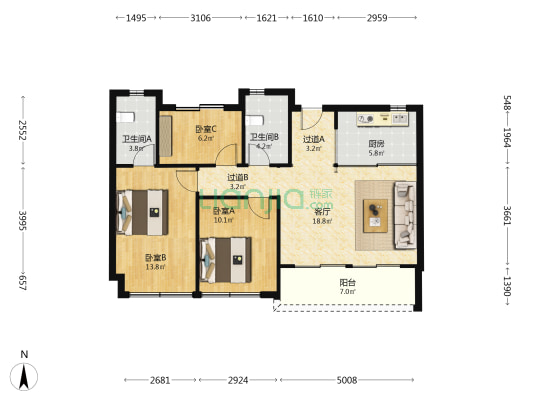 锦上云澜 3室1厅2卫 99平方