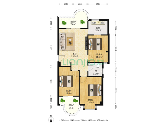 新莲花新龙山二期 3室1厅1卫 100平方