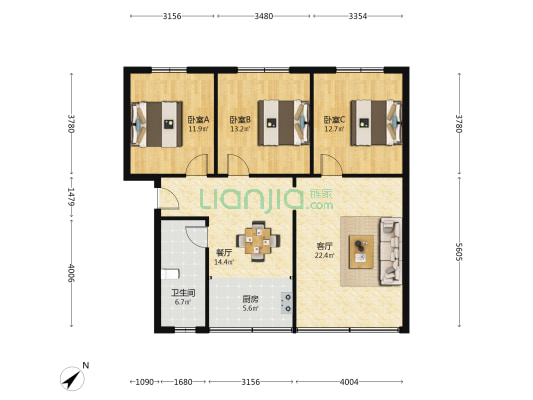 前进路66号 3室2厅1卫 108平方