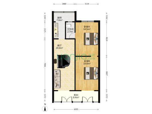 功勋街（胜利桥北商圈） 2室1厅1卫 75平方