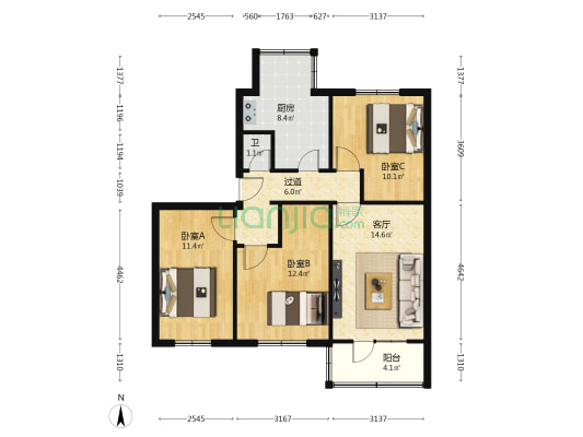 萃英花园 3室1厅1卫 78平方