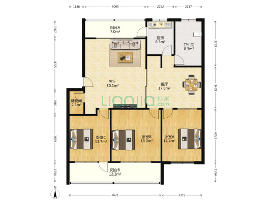 潍坊医学院东宿舍区 3室2厅1卫 142平方