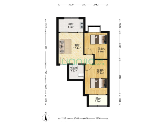 江山帝景A区 2室1厅1卫 60平方