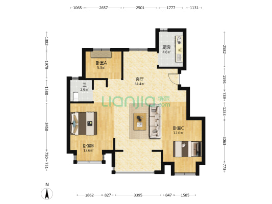 云栖兰汀苑 3室1厅1卫 80平方
