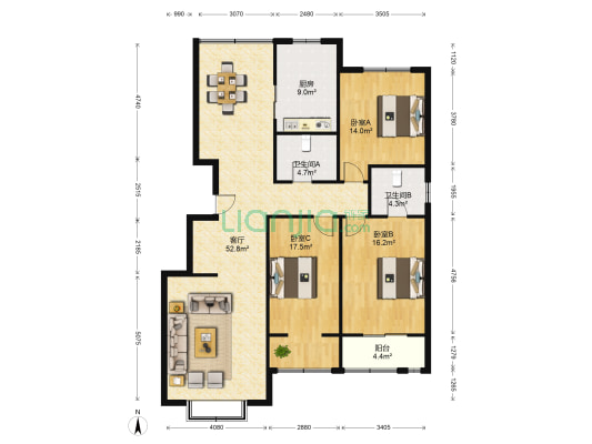 玉函路102号 3室1厅2卫 156平方