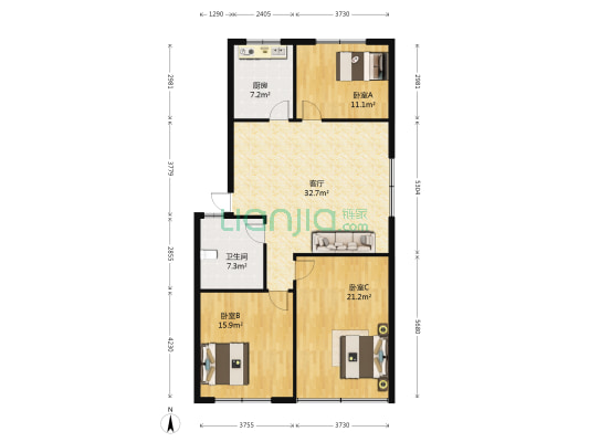 常平路108号 3室1厅1卫 112平方