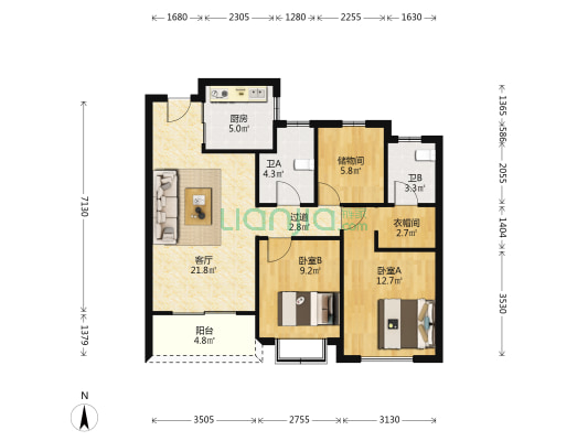 尚悦府一期 2室1厅2卫 88平方