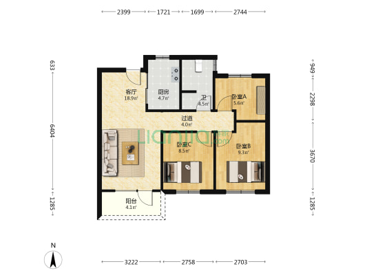 海岸万科城探梅里 3室1厅1卫 89平方