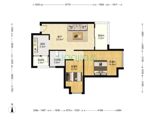 惠阳雅居乐花园一期 2室1厅1卫 77平方