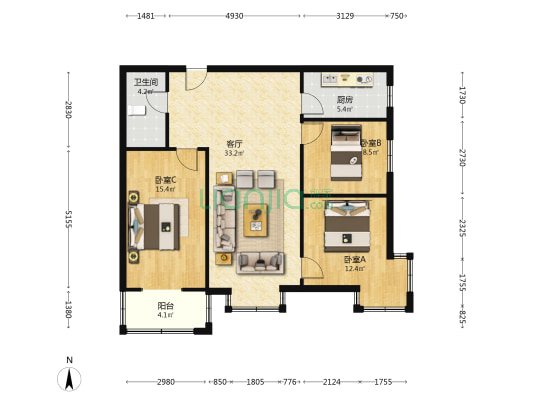 好户型，好楼层三居室，中等装修，位置，楼层很好。-户型图