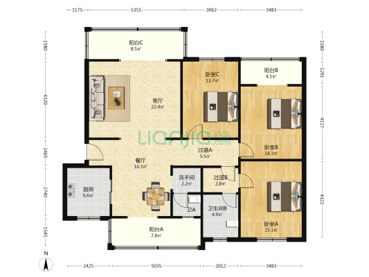 瑞新街46号 3室2厅3卫 138平方