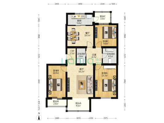 颖泽洲社区 3室2厅2卫 118平方