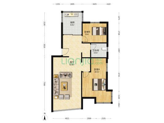 柳岸花城 2室1厅1卫 147平方