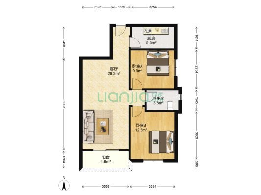 东兴天地E区 2室1厅1卫 89平方