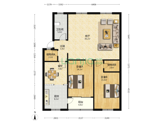 劳动路(越城区) 2室2厅1卫 117平方