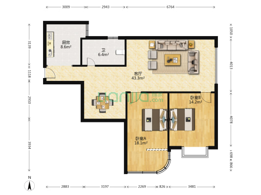 电力大厦(南岸) 2室1厅1卫 116平方