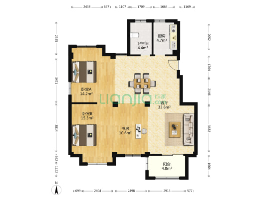 湖山水岸 3室1厅1卫 109平方