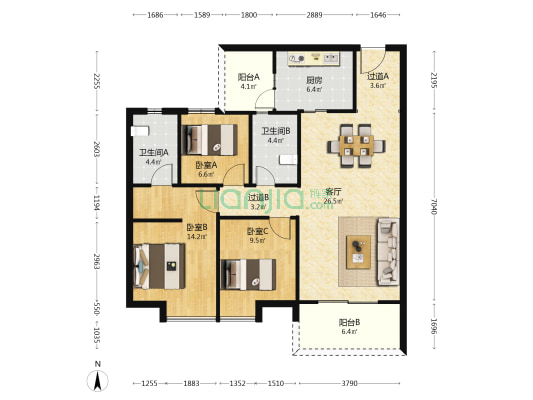 梦想枫林湾 3室1厅2卫 117平方