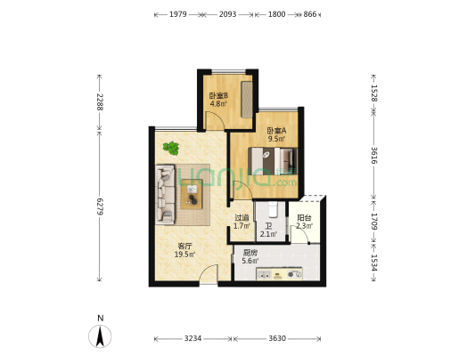 住家两房+价格便宜+刚需户型+业主诚心-户型图