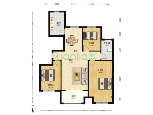 滨河左岸 3室1厅1卫 120平方