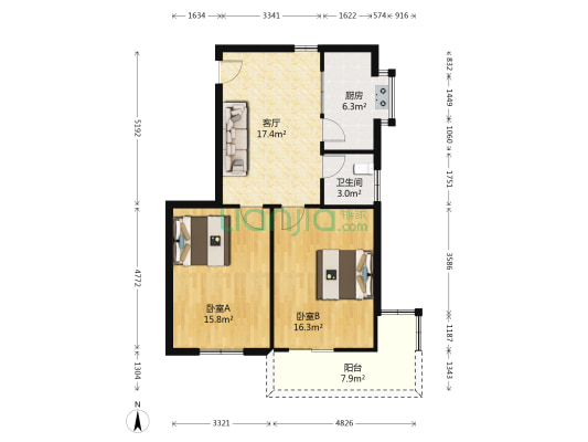 汉正街169号 2室1厅1卫 81平方