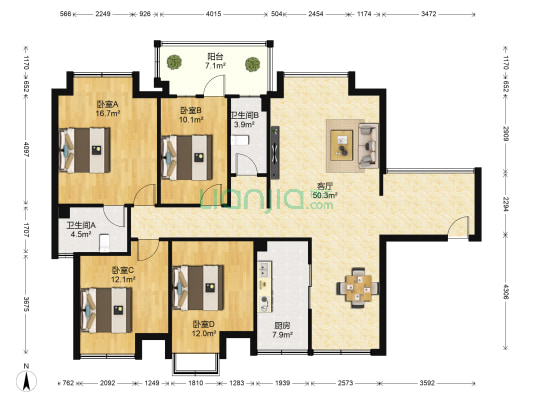 宁铁馨苑 4室1厅2卫 134平方