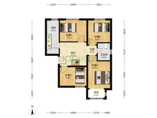 兴慧园小区 4室1厅1卫 90平方