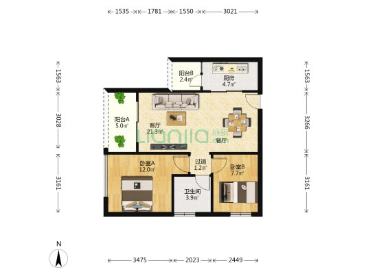 奥园开城首府 2室1厅1卫 71平方