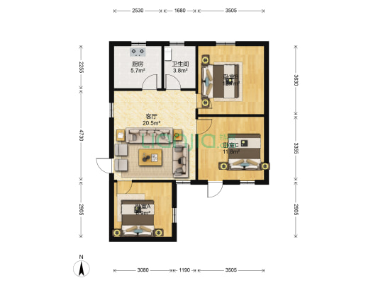 站南路东4号 3室1厅1卫 86平方