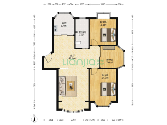 平齐花苑 3室1厅1卫 104平方