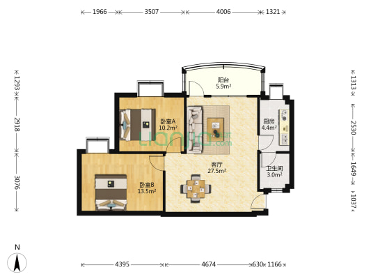 荣馨阁 2室1厅1卫 78平方