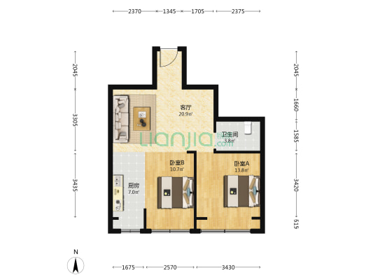 昆山华府 2室1厅1卫 70平方