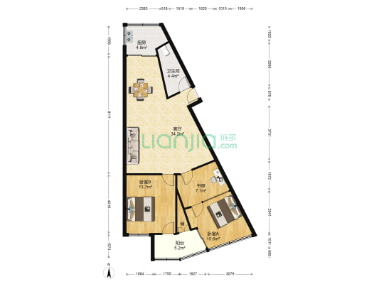 双乐住宅区乐组团1 3室1厅1卫 89平方