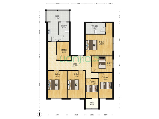 龙翔小区 6室0厅2卫 176平方