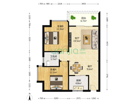 瑞园二期 2室2厅1卫 81平方