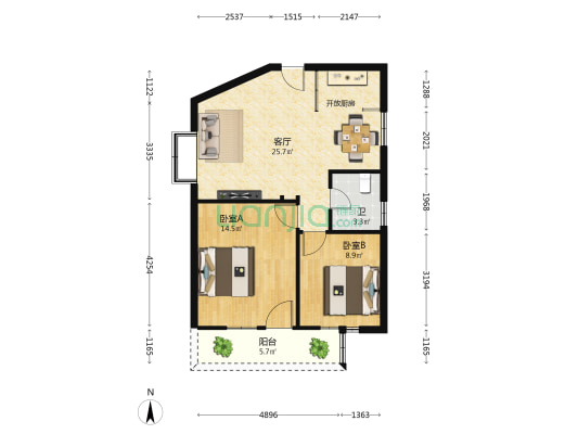 松柏大厦公寓楼 2室1厅1卫 80平方