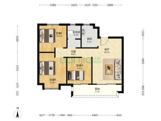 胜水嘉苑 3室1厅1卫 102平方