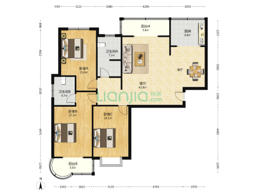 滨河小区 3室1厅2卫 154平方