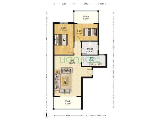 麓谷锦和园 2室1厅1卫 90平方