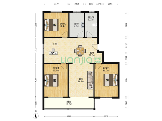 食品新村 3室2厅1卫 122平方