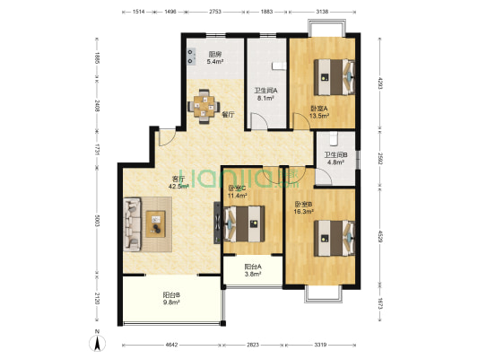 鑫心小区 3室1厅2卫 146平方