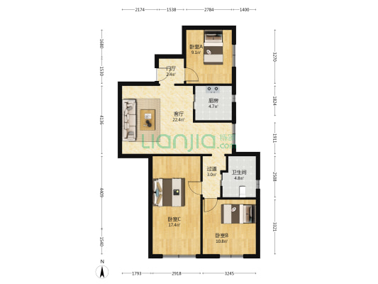 银鹿大厦 3室1厅1卫 112平方