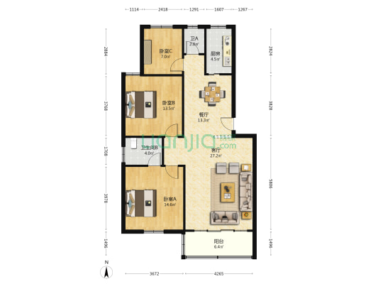 卓峰家园 3室2厅2卫 113平方