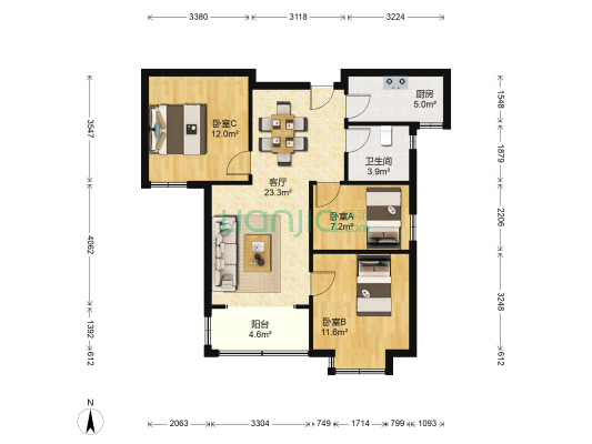 永恒家园二期 3室1厅1卫 98平方