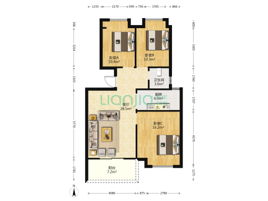 和春华府 3室1厅1卫 92平方