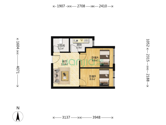 长房八方里 2室1厅1卫 58平方