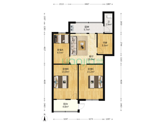 文星大道51号 4室1厅1卫 90平方