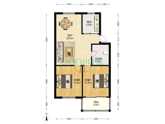 环北路200弄 2室1厅1卫 80平方