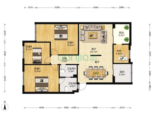 福景花园 4室1厅2卫 122平方