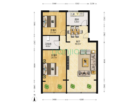 林兰小区 2室1厅1卫 104平方